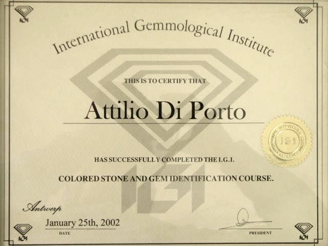 International Gemmological Institute Colored Stone and Gem Identification Certificate
